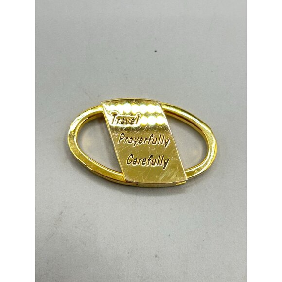 Religious Keyring Cross Design Gold Oval Travel Prayerfully Carefully Keychain - Picture 4 of 5